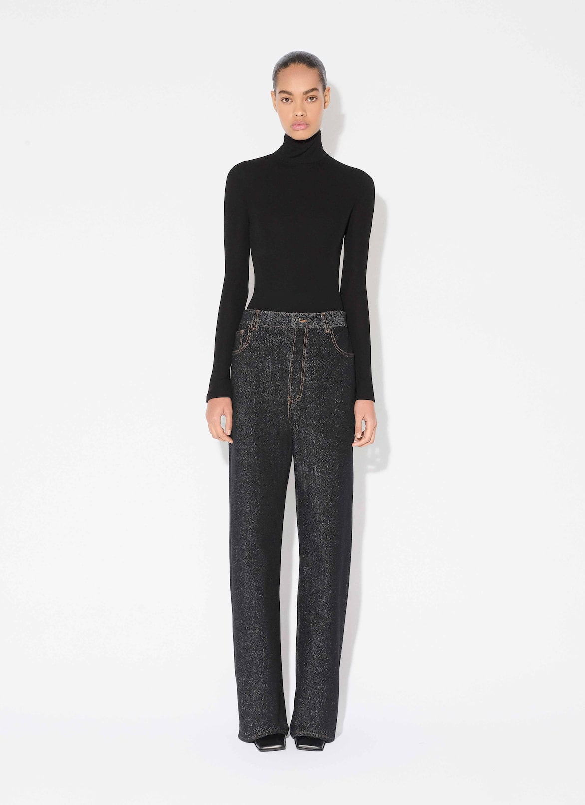 DENIM KNIT LOOSE PANTS ALAÏA BLACK/WHITE DENIM KNIT LOOSE PANTS